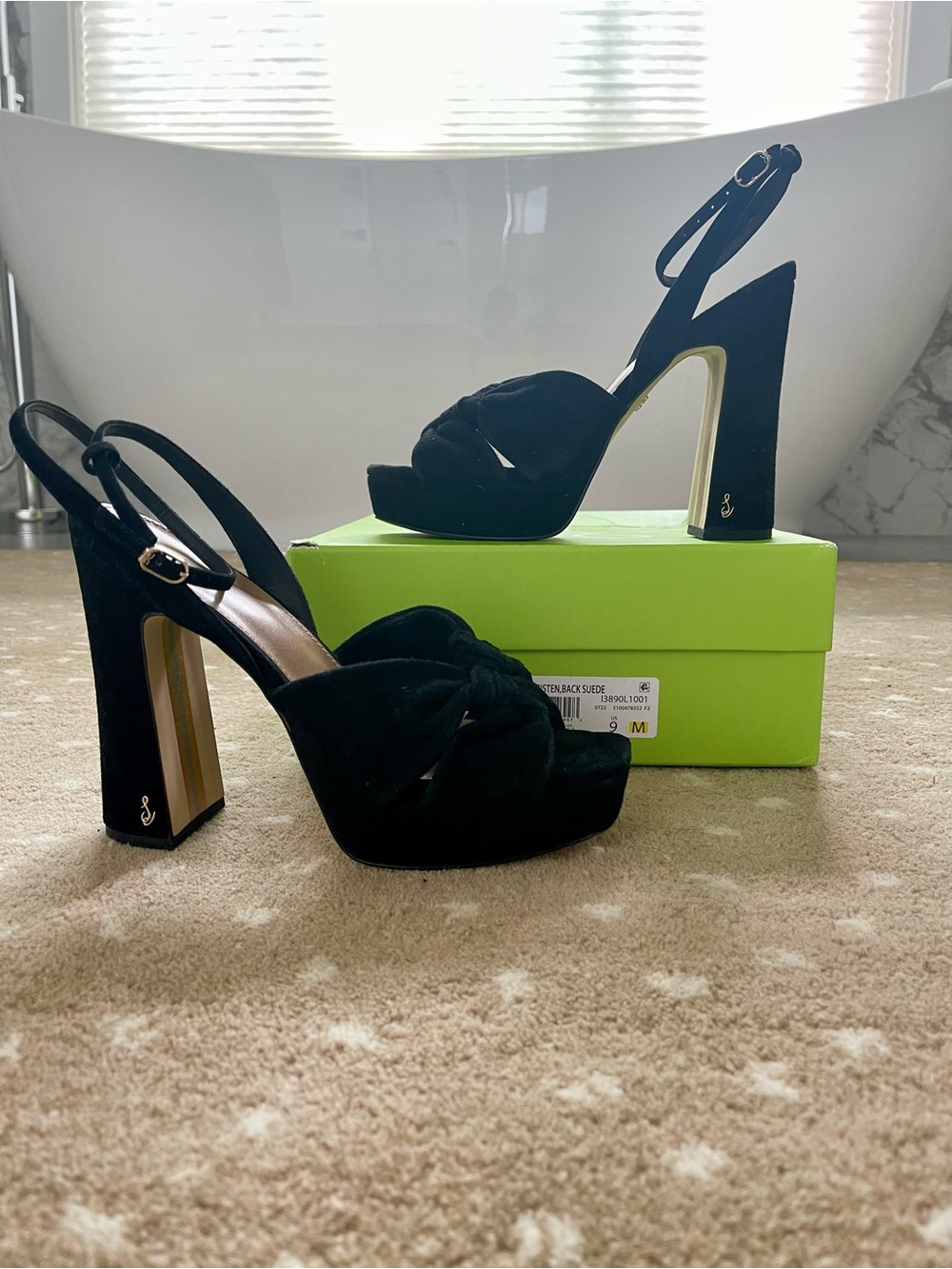 Sam Edelman Black Suede Knot Platform Slingback Heels